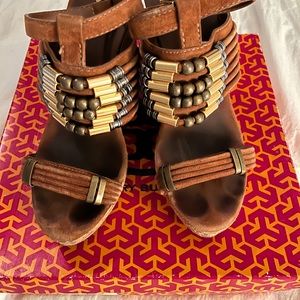 Tory Burch Embellished Suede Wedge Sandal Size 10